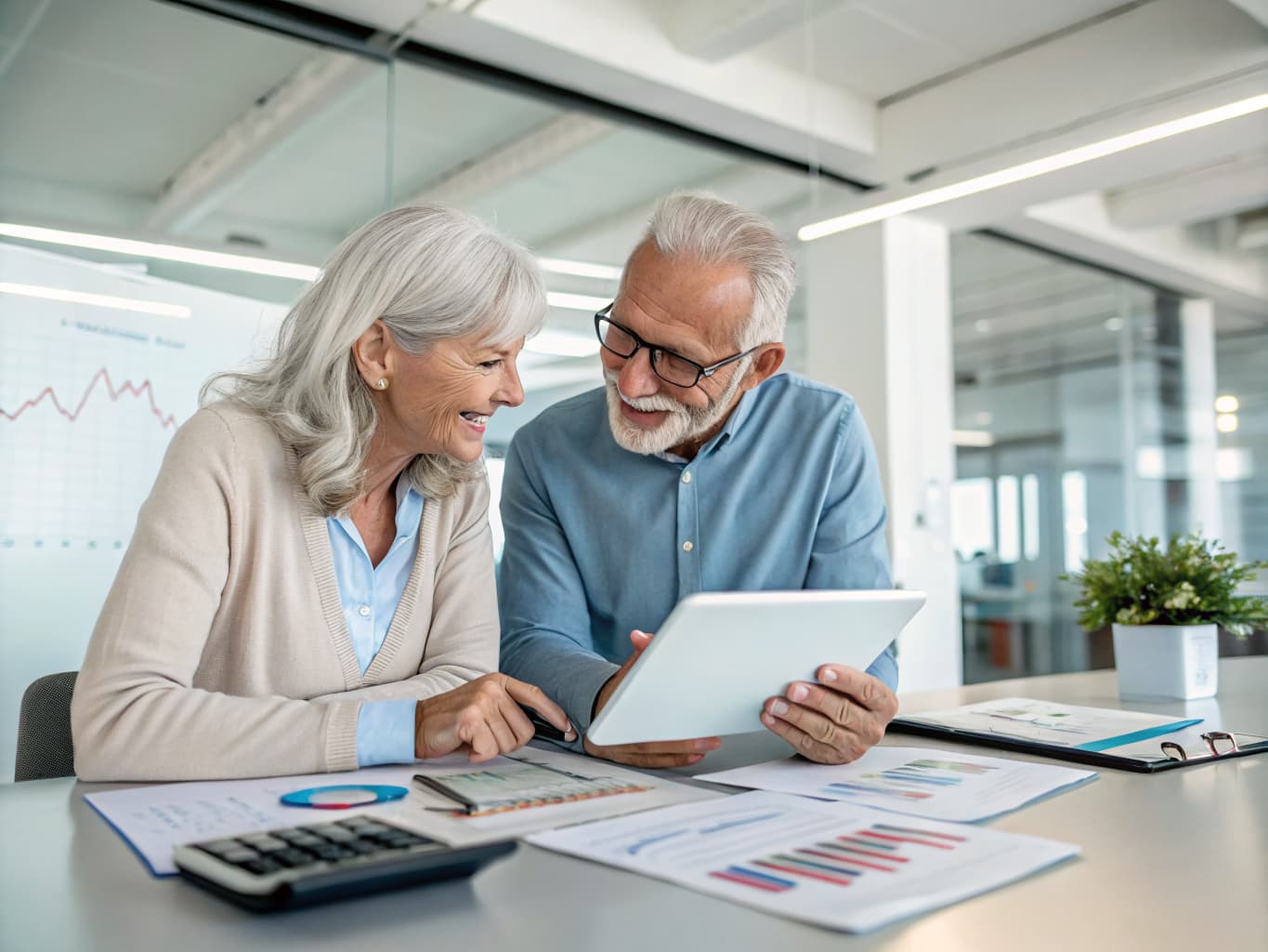 Retired couple reviewing annuity investment portfolio