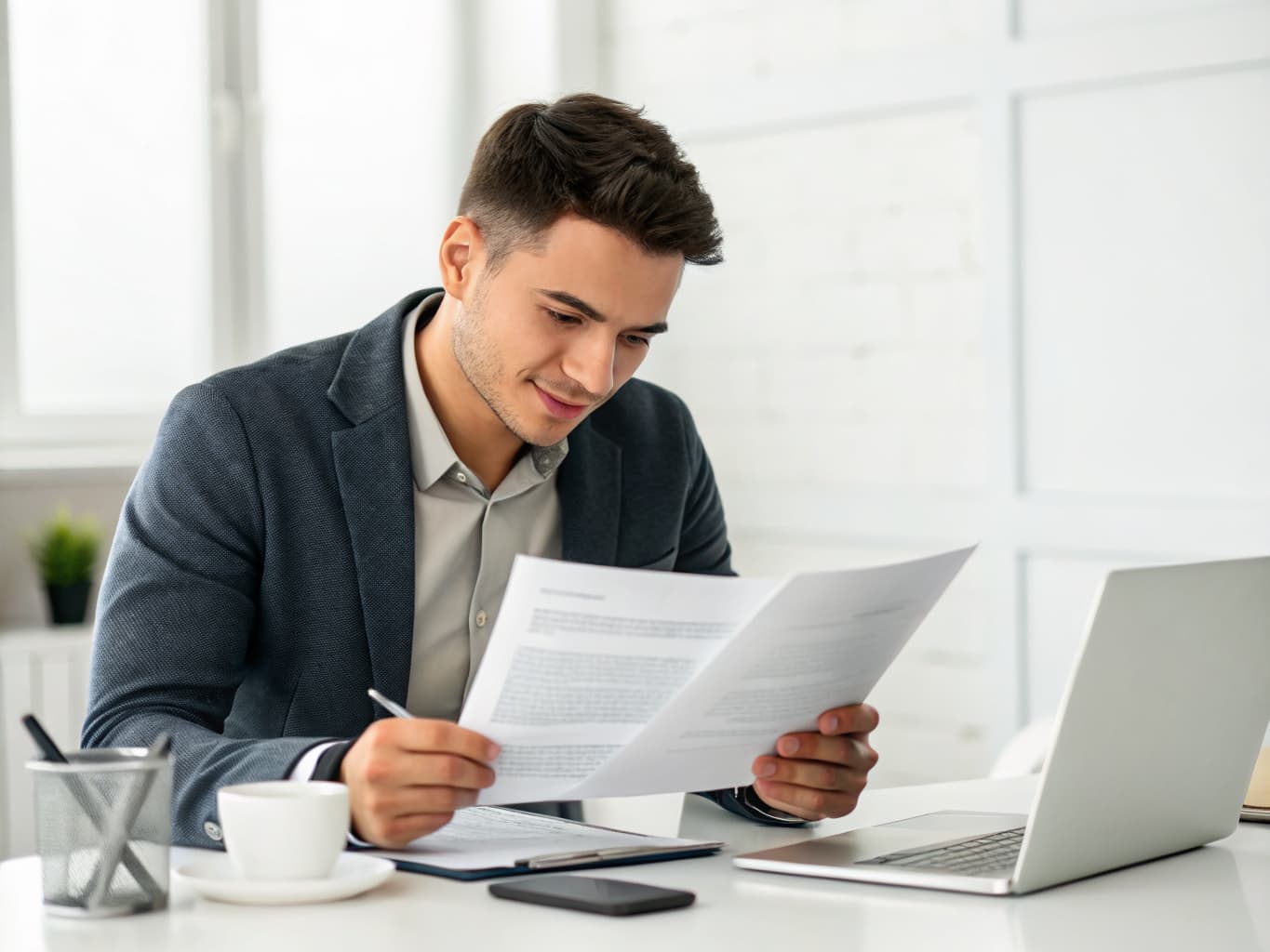 Young professional reviewing term life insurance documents