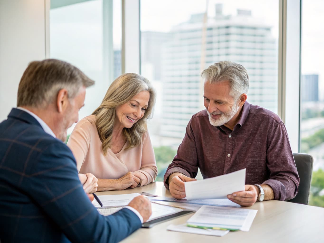 Mature couple meeting with insurance advisor about whole life coverage